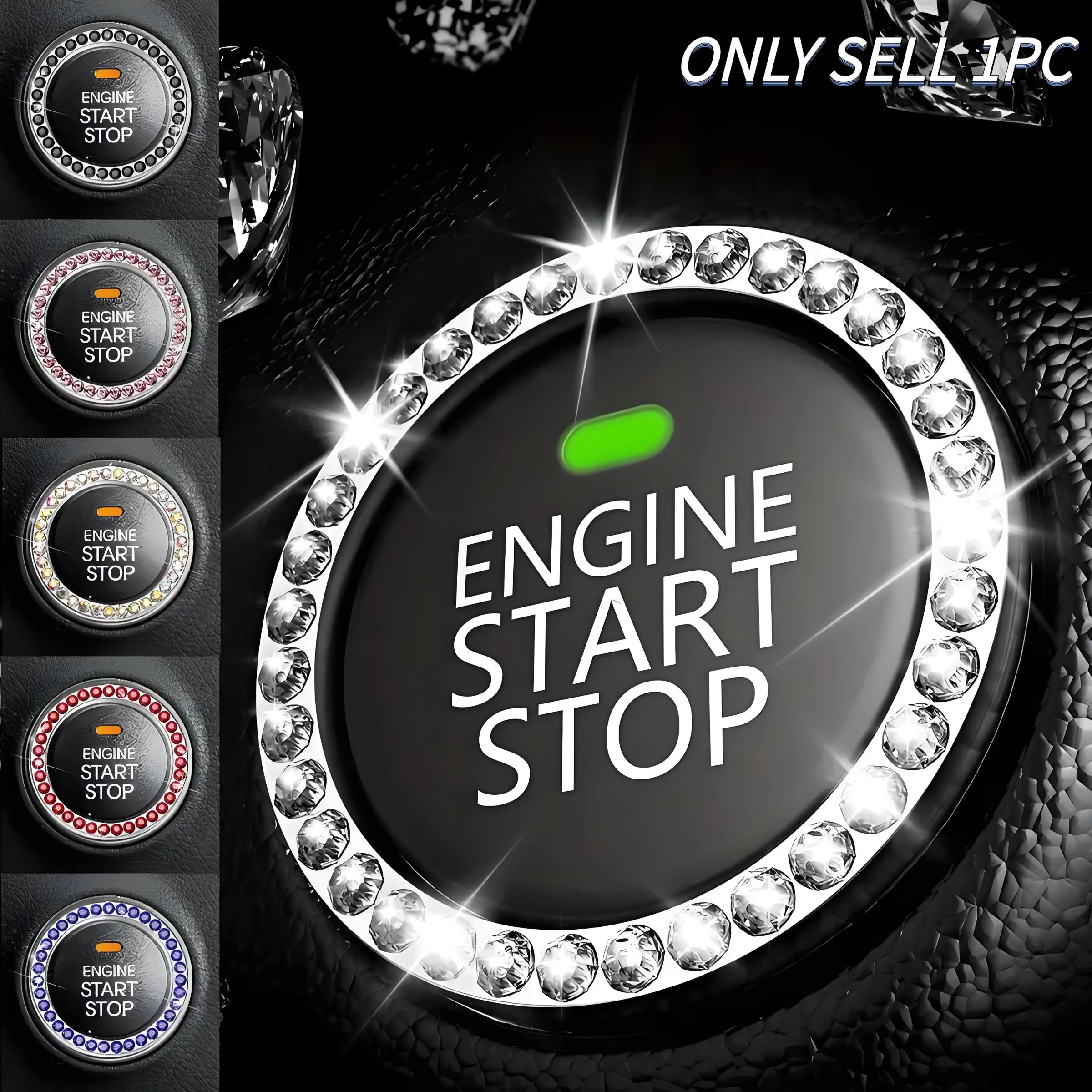 Shiny Car Interior Decor, Women's Car Accessories, Bling Car Accessories, Engine Start-Stop Button Cover, Key Ignition Knob Ring, Car Interior Kit, Car Parts
