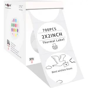 2 Inch Round Direct Thermal Labels,Self-Adhesive Circle Sticker Labels for Thermal Printer,700 per/Roll Color Code Stickers for Office Business((White)