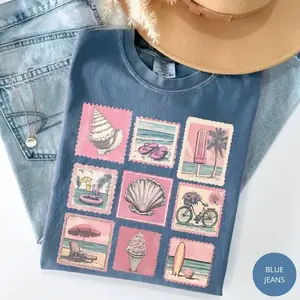 Comfort Colors Vintage Beach Summer Vacation Shirt Coastal Beach Tee Vintage Stamp Graphic T Shirt Cute Sea Lover Apparel