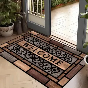 1 Piece Rustic Wood Grain Welcome Doormat - Durable, Machine Washable Material, Stylish Brown Pattern, Ideal for Home Entry and Decor, Front Door Welcome Mat, Decorative Area Rug