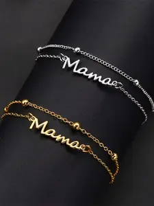 Sky Horizon Alphabet Mom Pendant Bracelet - Stainless Steel Double Layer Beaded Bracelet - A delicate mom bracelet, a gift for new moms, mothers-in-law, stepmothers, mothers, and wives on Mother's Day. Fashion accessory. Mother's Day gift, mom gift.