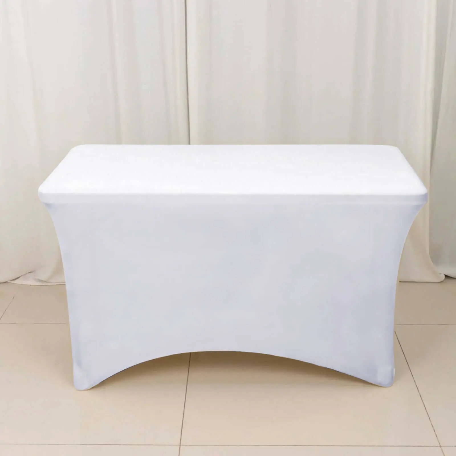 48"x30" White Stretch Spandex Rectangle Tablecloth - Form-Fitting, Easy-to-Clean, Machine-Washable Outdoor Furniture Table Cover for Wedding, Event Decor