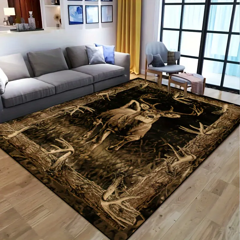 1pc 'Deer Horn Frame, Reindeer' Non-slip  Rug, Machine Washable, Carpet for Living Room Bedroom Nursery Room, Outdoor Patio Garden Yard Decor Rug, Home Decor, Room Decor