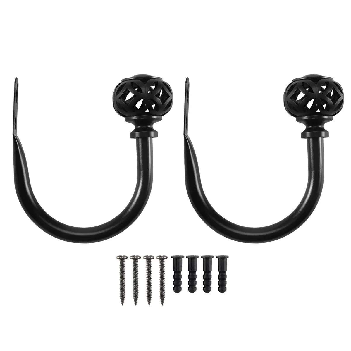 Practical Wall-Mounted Metal Curtain Holdbacks (1 Pair, Black) - Easy Install Modern Retro Hooks with Screws, Plastic-Umbrella Compatible Tassel Tiebacks, Adds Beauty for Bedroom, Living Room, Household Appliance Parts & Accessories