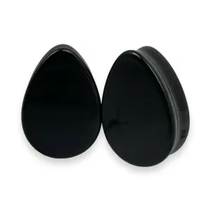 Black Onyx Stone Teardrop Double Flare Plugs gauges pair body jewelry