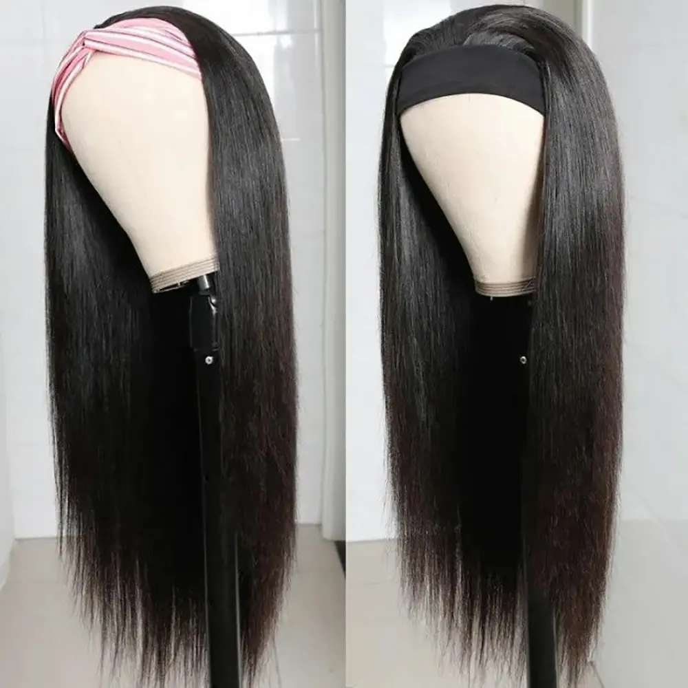Straight Hair Headband Wig Brazilian Human Hair Wigs For Women Scarf Wig 16-26 Inch Glueless Wig Ready To Wear Wig