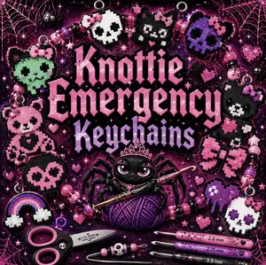 Knottie Emergency Keychains - Customize Crochet Keychain: Crochet Hooks, Scissors, Darning Needle with Pixel Design for On-the-Go Crafting