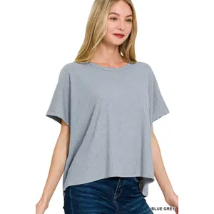 Zenana Ribbed Round-Neck Short-Sleeve Knit Top
