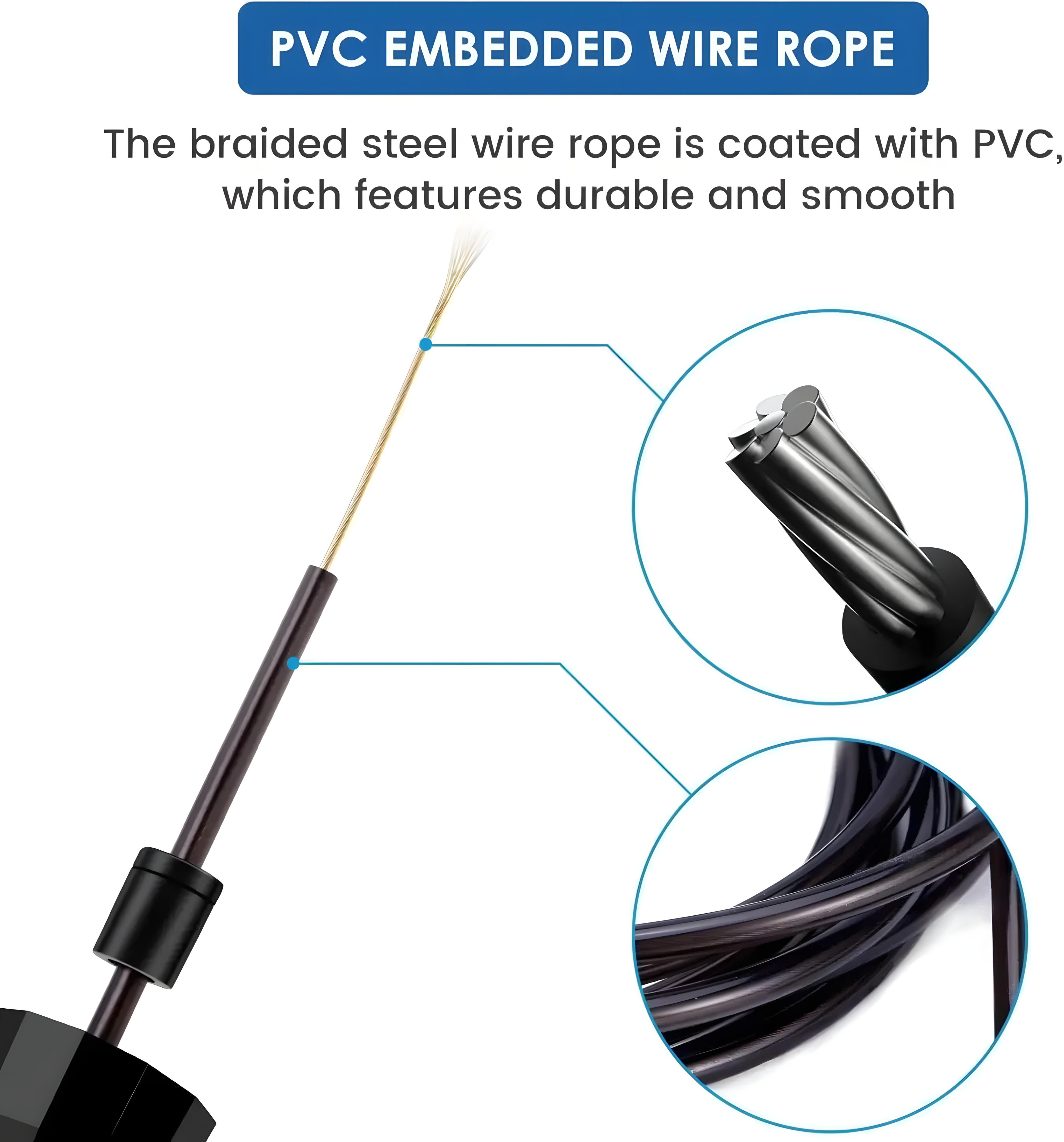 Adjustable Tangle Free Jump Rope with Ball Bearings, Quick Adjust Foam Handle, Portable Home Use Exercise Gear