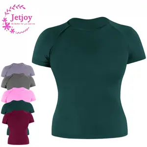 Jetjoy Crop Top Workout Shirts for Women, Short Sleeve Seamless Gym T Shirts Short Sleeve Running Workout Tops Sporty Crew Neck Casual Breathable Sportswear Going Out Sports T-Shirt Tank Top SpringStatements