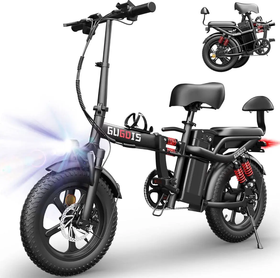 GUGOIS Electric Bike 1000W 48V 20Ah Battery Folding ebike 16" Rear Hub Motor US