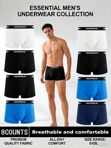 8 pcs Men's Solid color leisure flat cornered underwear, Soft, loose men's underwear, Soft Stretch Briefs, Men's underwear suitable for Four Seasons and daily wear