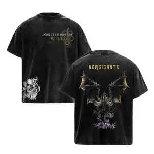 Monster Hunter Wilds Nergigante Vintage Washed Oversized T-Shirt & Hoodie | Elder Dragon Graphic Tee | Faded Dark Fantasy Streetwear Merch