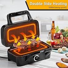 Panini Press Grill and Gourmet Sandwich Maker Non-Stick Coated Plates, Opens 180 Degrees to Fit Any Type or Size of Food, Stainless Steel Surface and Removable Drip Tray, 3 Slice, Black