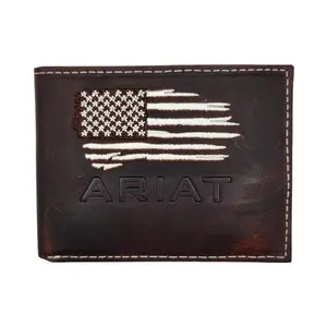Men's Ariat Brown Bifold Wallet w/ American flag