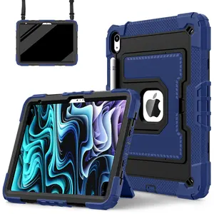 SPALLO for iPad (A16) 11th 11 Inch/10th Generation 10.9 Inch 2025/2022,Kids Friendly iPad Air (M3) 7th/(M2)6th/5th/4th 2024 with Shoulder Strap/Pencil Holder,Heavy Duty Protection Shockproof Cover for i Pad Mini (A17pro) 7th/6th Gen 8.3" - Navy Blue+Black