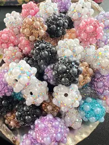 R127- (5PCS) 16mm Beautiful Fancy Round Multicolor Rhinestone/Pearl Acrylic Beads