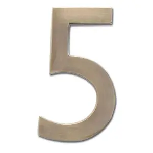 212 MAIN Solid Cast Brass 5 in. Antique Brass Floating House Number 5, Home Improvement Decor Sign, Signs, Metal, Antique Look