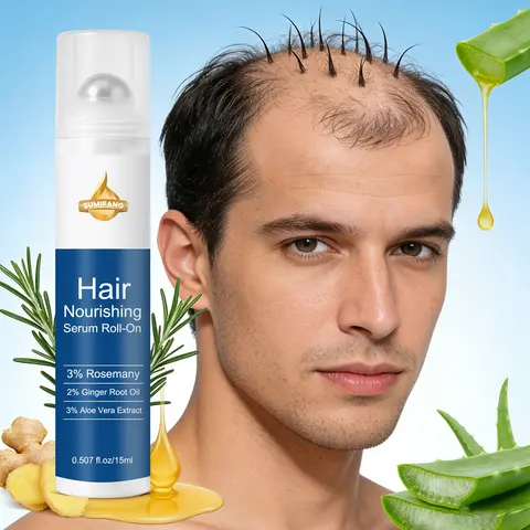 15ML Hair Growth Roll-On Serum for Men and Women, Contains 3% Rosemary and 3% Aloe Vera Extract, Precision Applicator, Sulfate-Free, Haircare, Hair Growth Stimulator, Hair Growth Oil, Hair Regrowth Essence, Hair Growth Enhancer