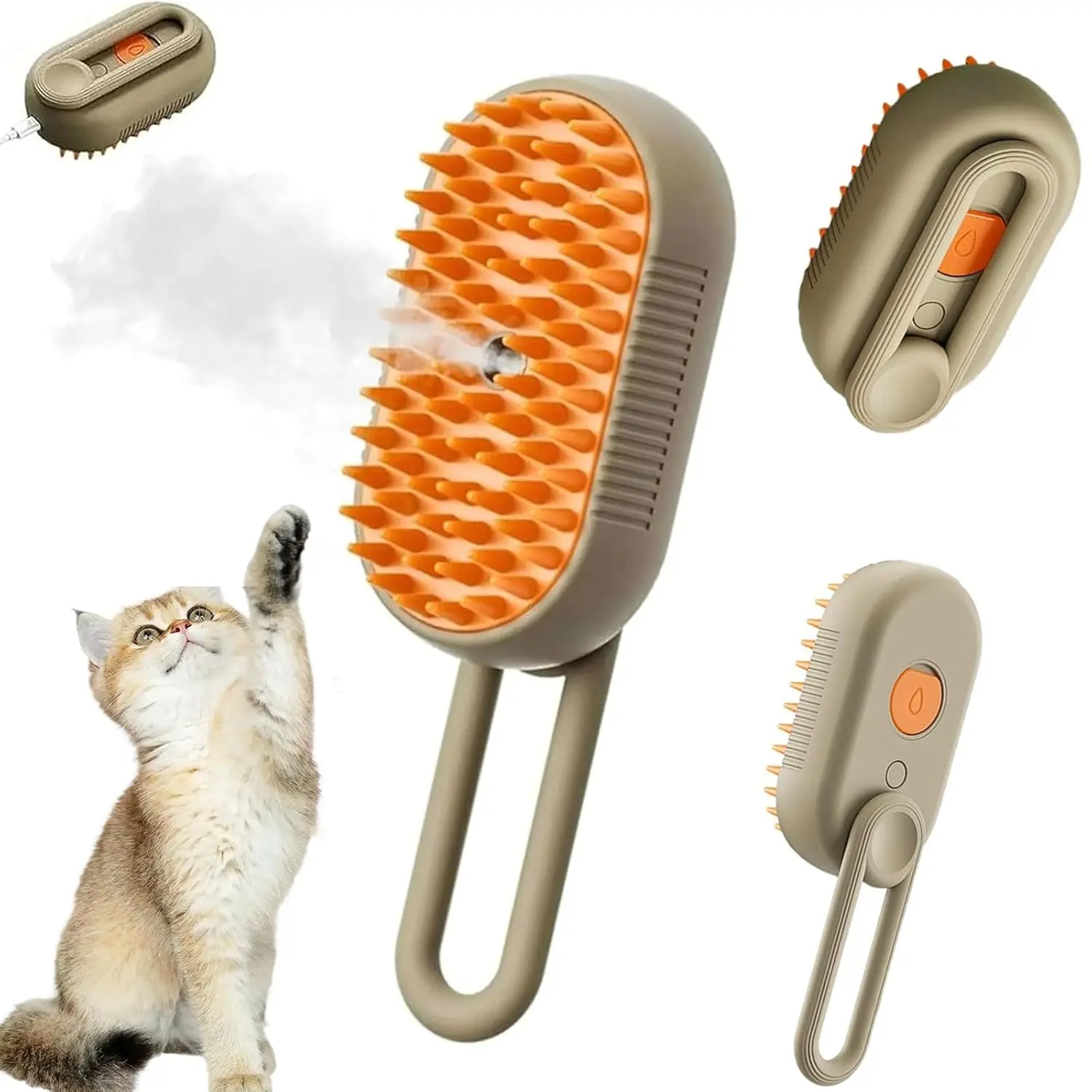 EVERBETTERUS Rechargeable 4-in-1 Cat Steam Brush, Shedding Brush & Grooming Tool with Water Spray, Cleaning, Massage & Hair Removal Functions for Cat Hair Care Products