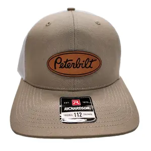 Peterbilt Genuine Richardson 112 Trucker Style Cap Laser Engraved On Top Grain Leather Retro Trucker 6 panel Cap.