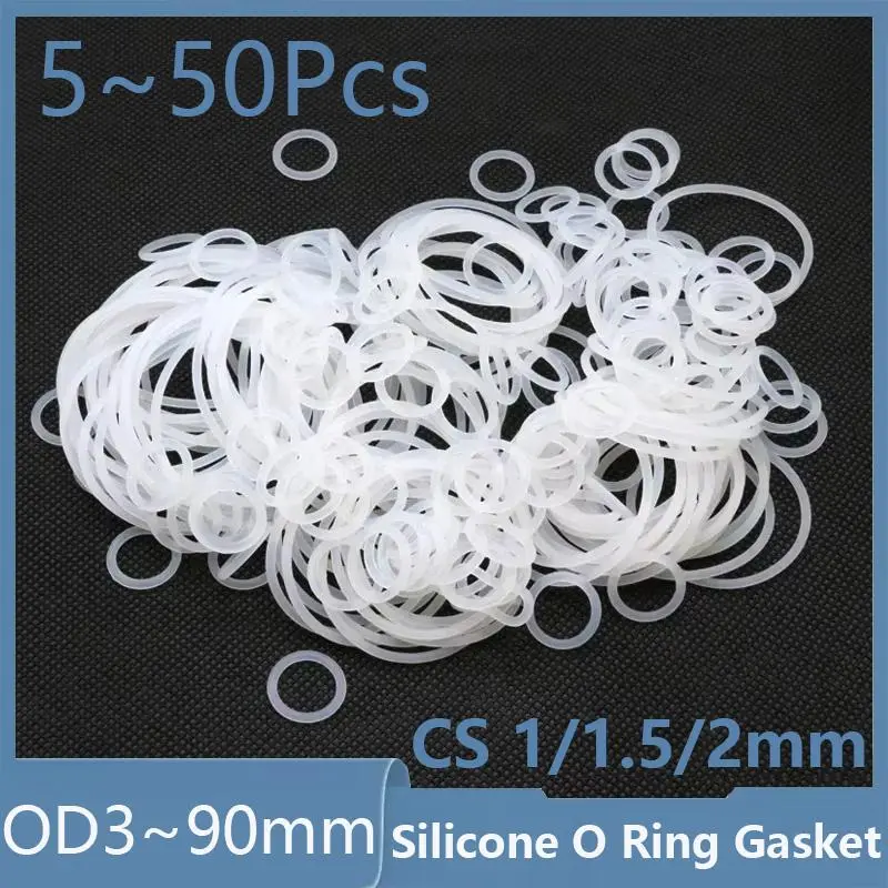 5~50Pcs VMQ White Food Grade Silicone Ring Gasket Thickness CS 1/1.5/2mm OD 3~90mm Waterproof Insulate Washer Rubber O-ring