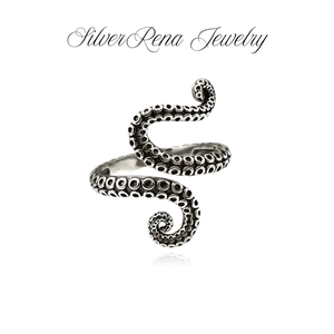 S925 Mother's Day Trendy Octopus Tentacle Open Ring, Vintage Adjustable Ring, Unisex Punk Style Ocean Lovers Jewelry, Gift Giving Friends, Perfect for Daily Wear and Theme Party