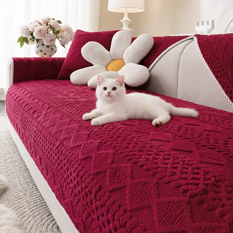 Sofa cover 1pc thick plush sofa cushion, Sofa Protector, pure color simple modern style, exquisite pattern suitable for all seasons, pet friendly, scratch resistant and machine washable, bedroom, office, living room home decoration