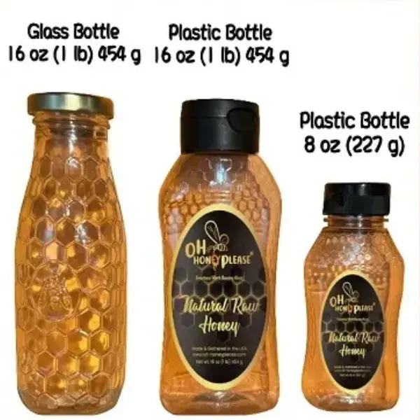 Oh Honey Please Strawberry Shortcake Flavor Infused 100% Natural Raw & Unfiltered Honey in Glass Plastic Bottles 16 oz 8 oz 454 g 227 g