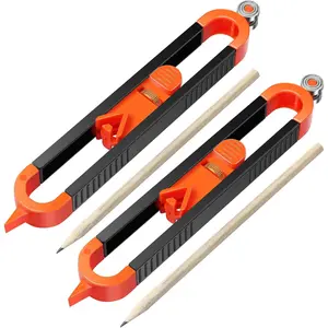 Profile Scribing Ruler, Adjustable Profile Scribing Ruler with Pencil, Aluminum Alloy Precise Profile Gauge Tool, Irregular Shape Duplicator, Contour Measuring Tool for Woodworking (2Pcs/Set)
