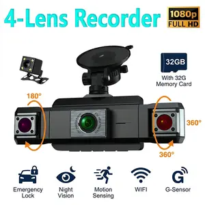 Nuokaiqi 4-Channel Dashcam with 360° View, 3 Built-in Cameras & 1 Rear Camera, 1080P Front Recording, 3.0" IPS Screen, Starlight Night Vision, WiFi, Parking Monitor, G-Sensor