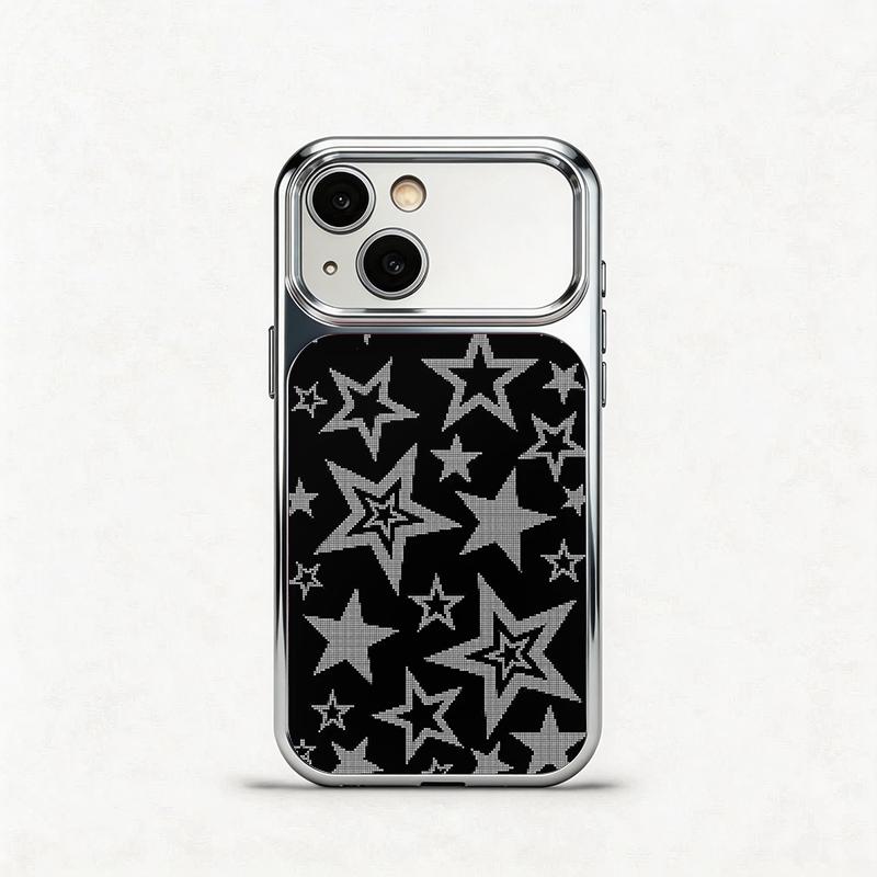 Glass Shockproof Electroplated Silver/Black Black and Grey Stars iPhone 17ProMax Cover Precise Hole Alignment For Lens Frame 15ProMax Anti-yellow | 14ProMax Anti-fall | 13ProMax Ultra-thin Design 16ProMax AirPhoneCase