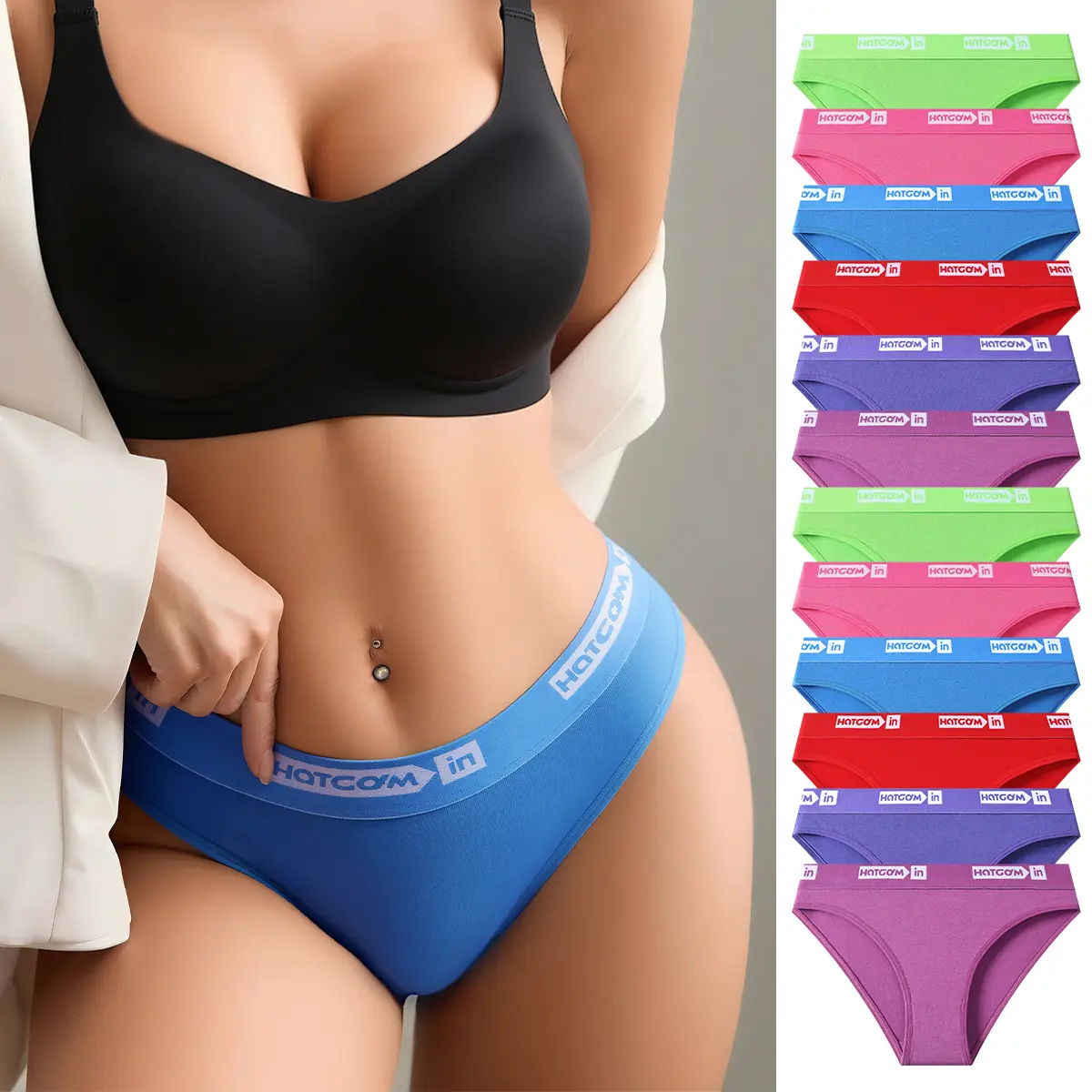 Hotcom Women's Solid Cotton Hipster Briefs 5/10-Pack - Low Waist, High Elasticity, Full Coverage, Breathable, Fit, Cheeky, Chic, Cute Preppy Basics for Everyday & Sportswear