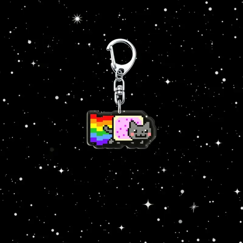Acrylic Rainbow Cat Keychain, Cute Cartoon Bag Charm, Doge Coin, Zombie, American Flag Design, Christmas Present, Aesthetic Collectible Keychain Accessories, Cute Keychains