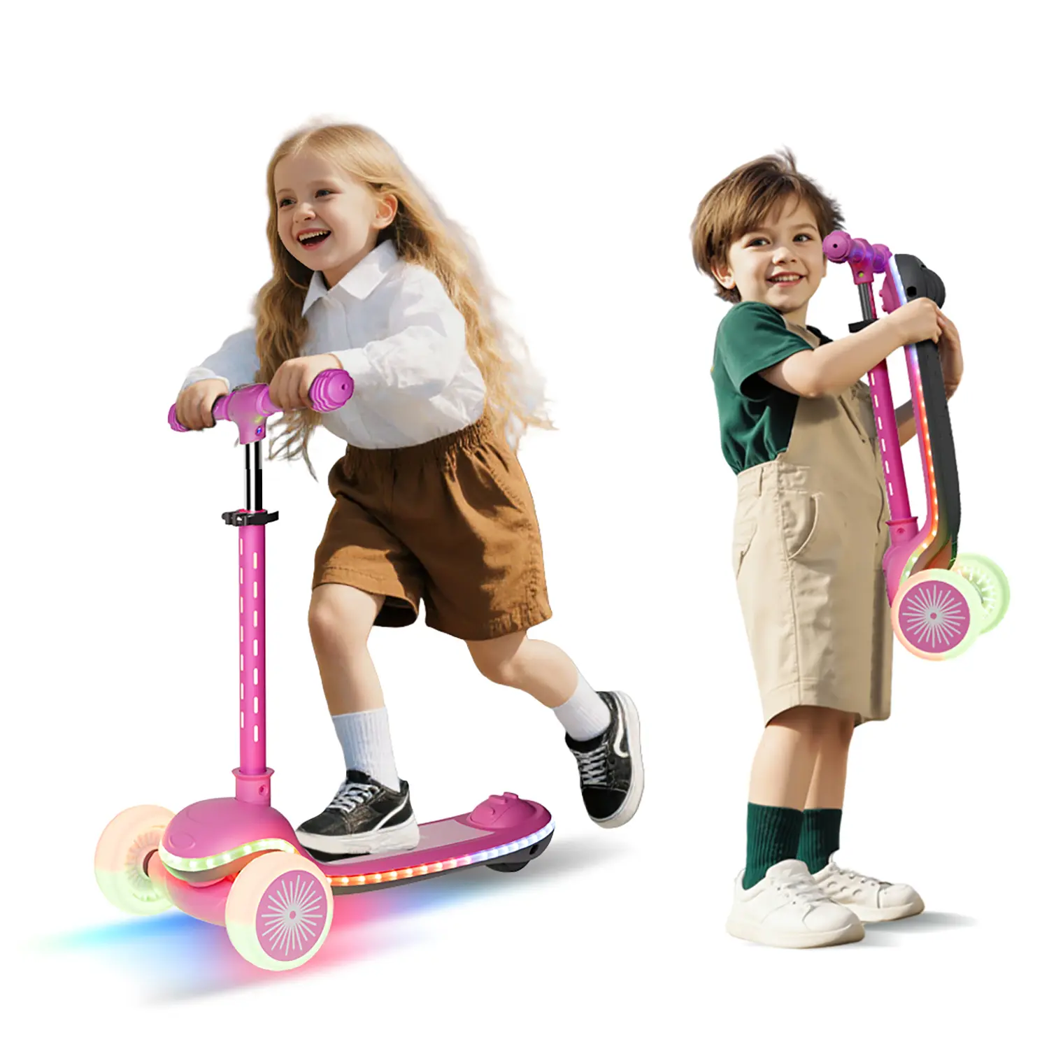 WINHOPE Kids Scooter for 2–5 Years, Holiday Gifts for Kids, 1-Button Folding Design, LED Wheels, Development-Focused Ride-On Toy for Various Terrains, Safe Fun