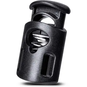 100 count Plastic Cord Locks Single Hole Spring Toggle Stopper Cord Stops Fastener Toggles for Drawstrings, Paracord, Shoelaces, Bags, Clothing, and More, Black