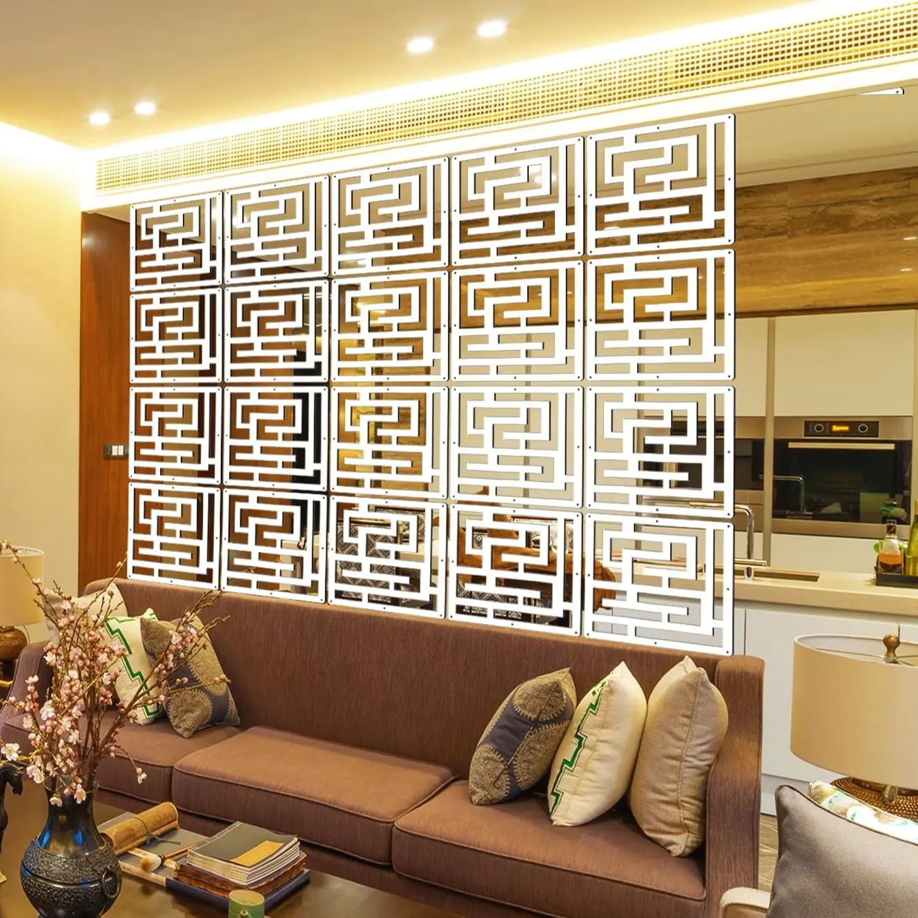 Hanging Room Divider - 10Pieces White Wood-Plastic Hanging Screen Panel DIY Wall Dividers Privacy Room Hotel Decoration (Mali)