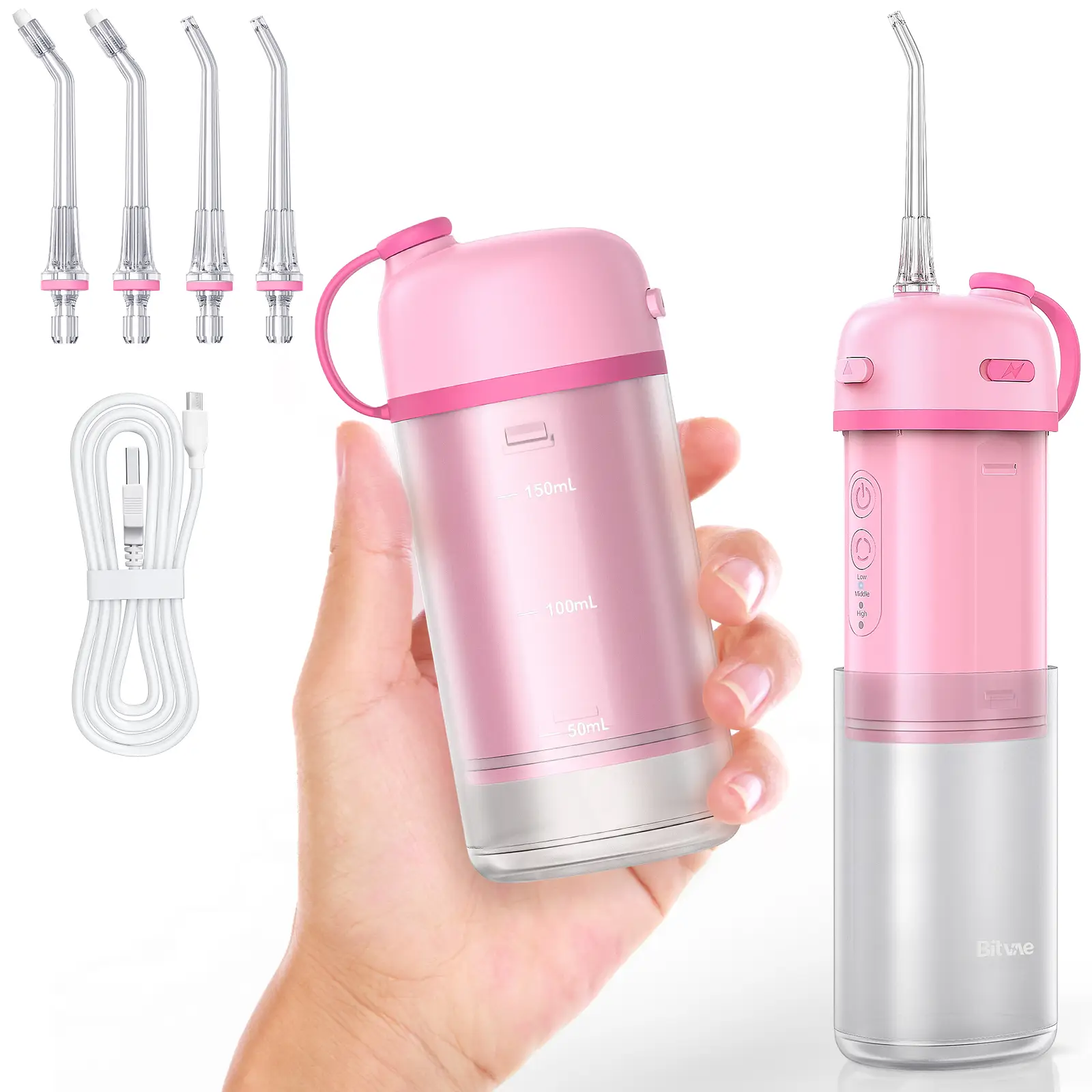 Bitvae P1 Portable Water Flosser with 360° Rotating Nozzles, IPX7 Waterproof, Rechargeable Oral Irrigator, Travel Water Flosser, Easy Storage