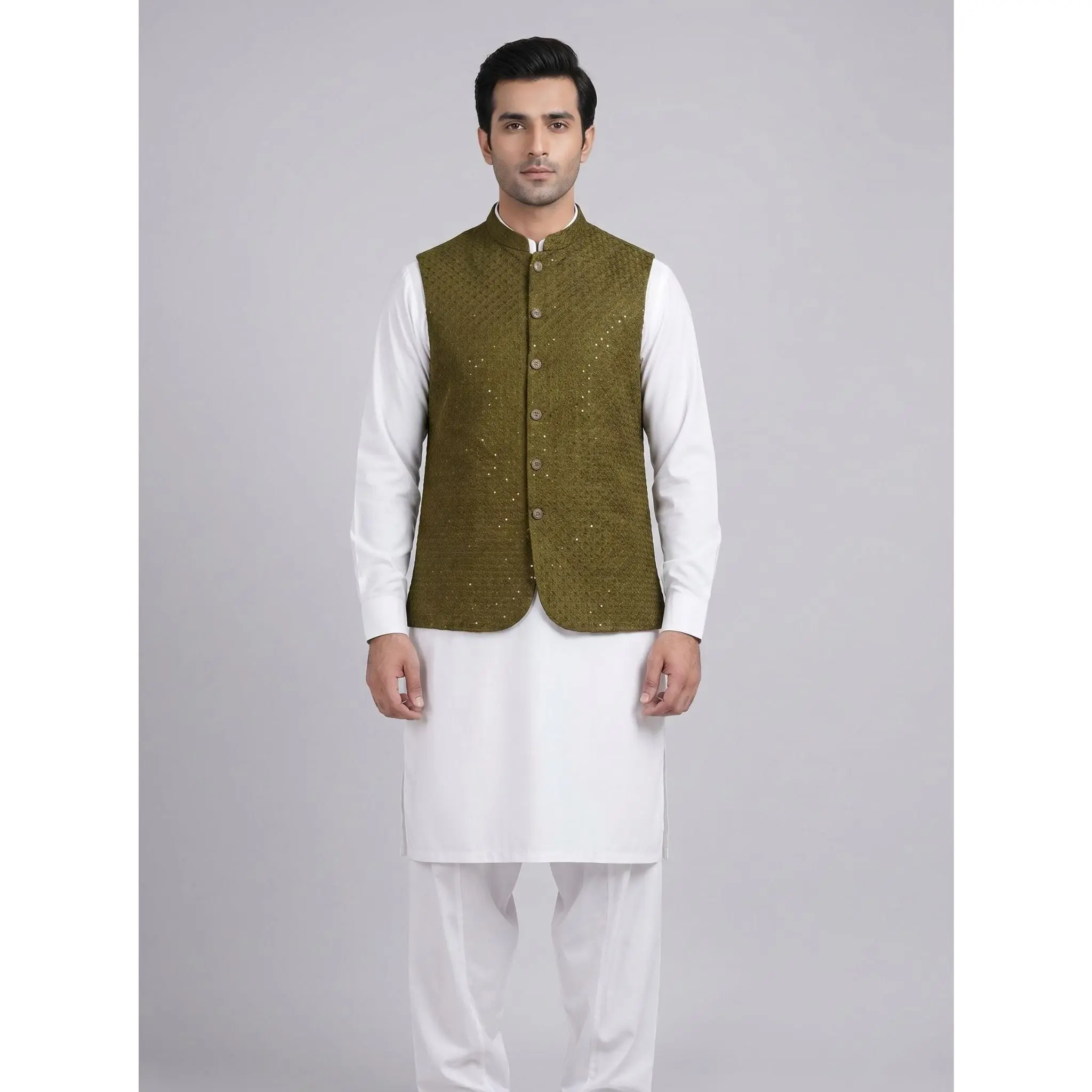 Boski Qameez Shalwar with fancy waist coat.