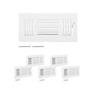 Summervibes VEVOR 4x 10 Inch Floor Registers, 6-Pack Floor Vents, HVAC 3-Direction Iron Vent Grilles for Home/Office Wall Ceiling, Rustproof Anti-Peeling Air Vents Deflector Adjustable with Metal Damper, White