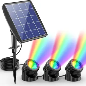 Solar Pond Lights, RGB LED Pond Lights Waterproof IP68, 2200mAh Battery Underwater Solar Light with Two Modes Options for Pond Fountain Pool Garden Decoration(3 Headlamp)