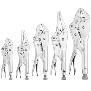 5-Piece Locking Pliers Set, Vice Grips with Chrome-vanadium Steel, 5/7/10 inch Curved Jaw Pliers, 6.5/9 inch Long Nose Pliers