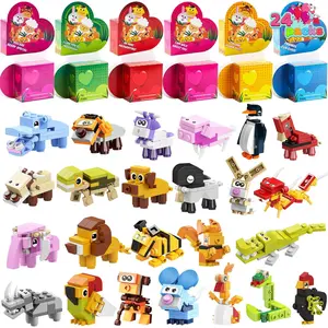 24 Packs Valentines Animal Building Blocks with Hearts Party Favors for Kids Valentine Classroom Prize, Classroom Gift Exchange School Rewards