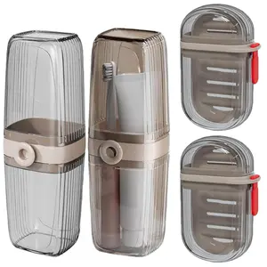 2 Set Travel Soap Case & Toothbrush Travel Case Portable Soap Holder Toothbrush Holder with Cover Leakproof Soap Container for Trip Bathroom Camping Gym Outdoor