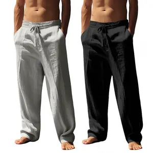 2026 Men's Spring/Summer Solid Color Cotton and Hemp Casual Pants, Casual Outdoor Home Straight Tube Loose Sports Pants