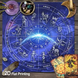 Cosmic Horoscope Altar Cloth, Mystical Star Sign Chart Table Cover, Divine Zodiac Calendar, Tarot Tablecloth for Witchcraft Astrology