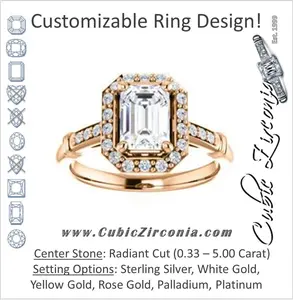 Cubic Zirconia Engagement Ring- The Thelma Ann (Customizable Cathedral-Halo Radiant Cut Design with Thin Accented Band)