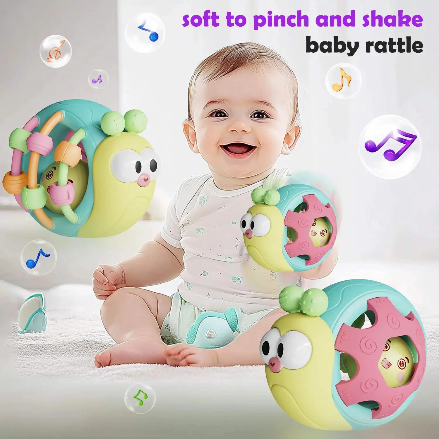 Cute Duck-Shaped Baby Rattle - Hand-Cranked Cartoon Baby Sound Toy for Infants, Nitrosamine-Free Sensory Learning Tool for Grip & Hearing Development, Cartoon Baby Sound Toys