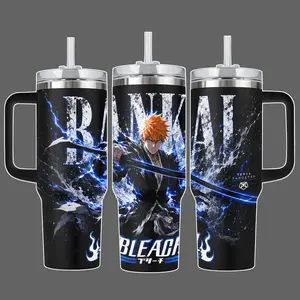 Ichigo Kurosaki Tensa Zangetsu Blue Energy Anime Tumbler Cup, Stainless Steel Insulated Travel Mug 20oz/40oz, Full Wrap Bleach Sword Power Design