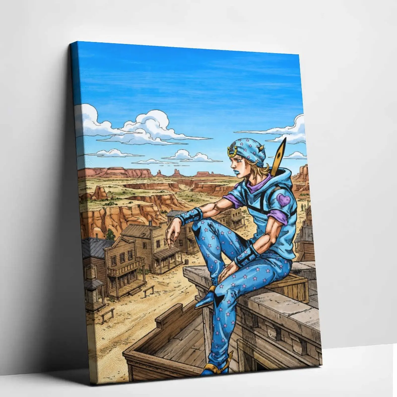 JoJo's Bizarre Adventure Johnny Joestar Artistic Canvas Wall Photo Print - Western Desert Comic Art Home Decor, Brightening Bedroom & Living Room, Ideal for Anime Fans